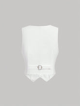 White Handkerchief Pocket Vest And Wide Leg Shorts Set With Pleats And Rolled Hems, Spring/Summer